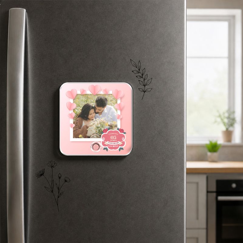 Personalized 5th Anniversary Musical Fridge Magnet Custom with Photo & Song Rechargeable Speaker 5th for Parents, Husband Wife & Couples